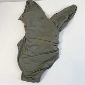 Vince Camuto Womens Shirred One Piece Swimsuit Dark Sage Sz 8 Padded Beach